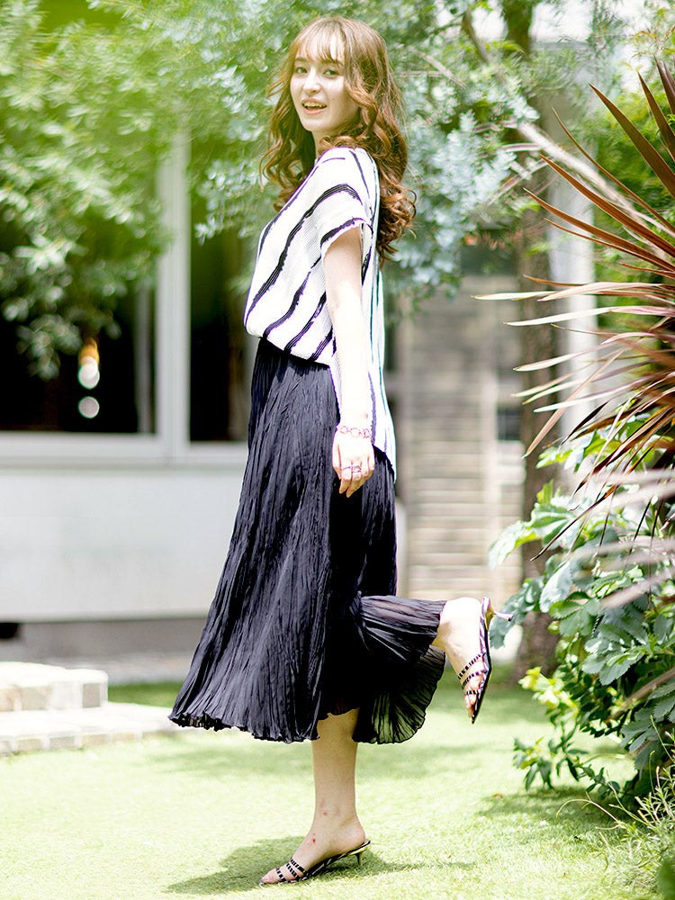SPECCHIO Accordion Random Pleats Sheer Skirt