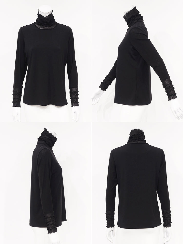 スペッチオ SPECCHIO ツイントップス（シフォンプリーツショートトップス+メロープルオーバー） （かすれシャボン玉柄(黒白系)×ブラック） かすれシャボン玉柄(黒白系)×ブラック