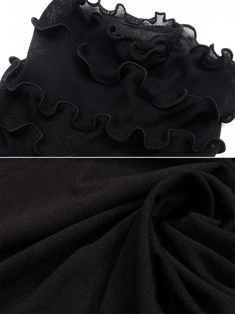 スペッチオ SPECCHIO ツイントップス（シフォンプリーツショートトップス+メロープルオーバー） （かすれシャボン玉柄(黒白系)×ブラック） かすれシャボン玉柄(黒白系)×ブラック