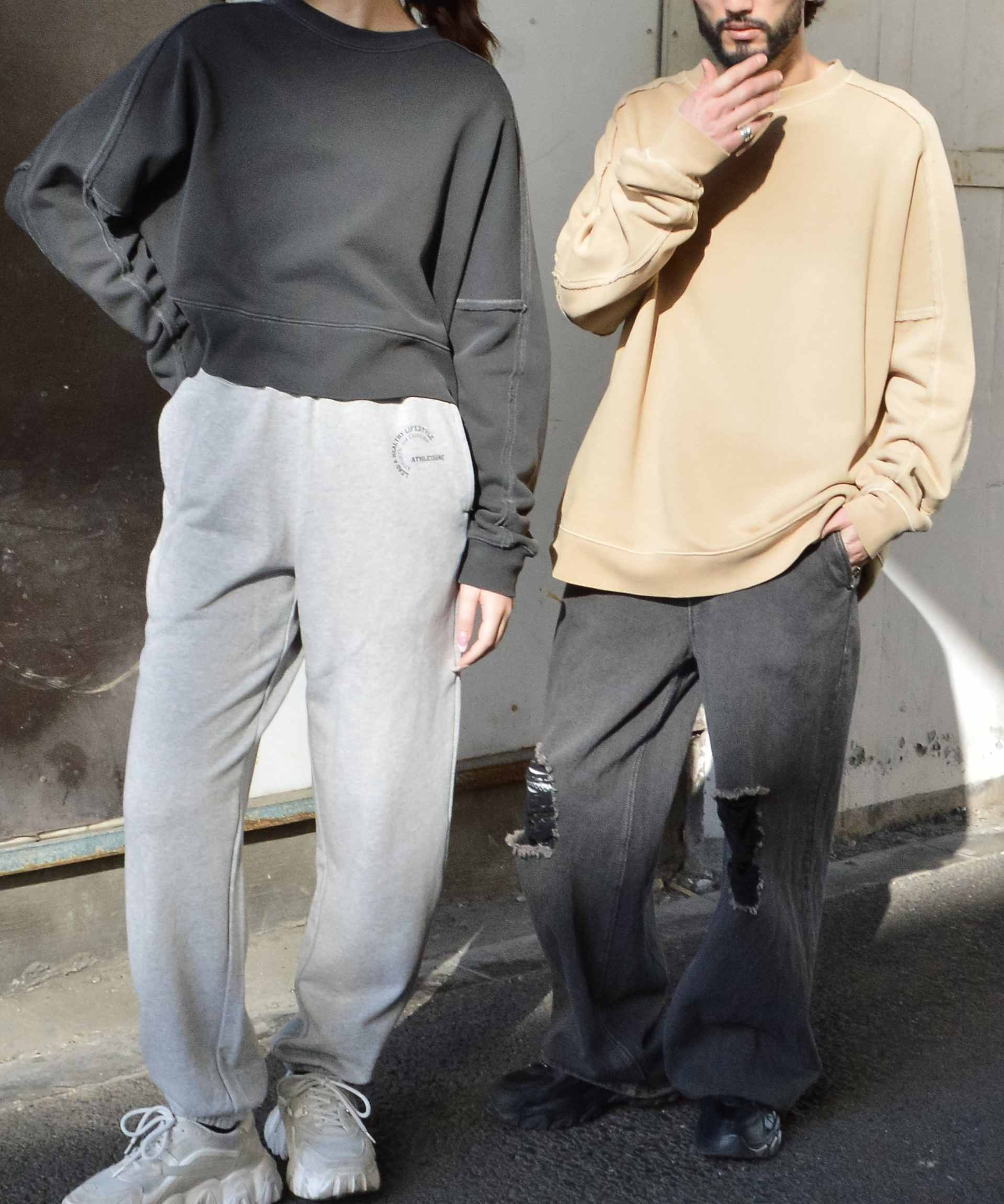 スピリトーゾ Spiritoso 裏毛ピグメントラグランクロップドスウェット