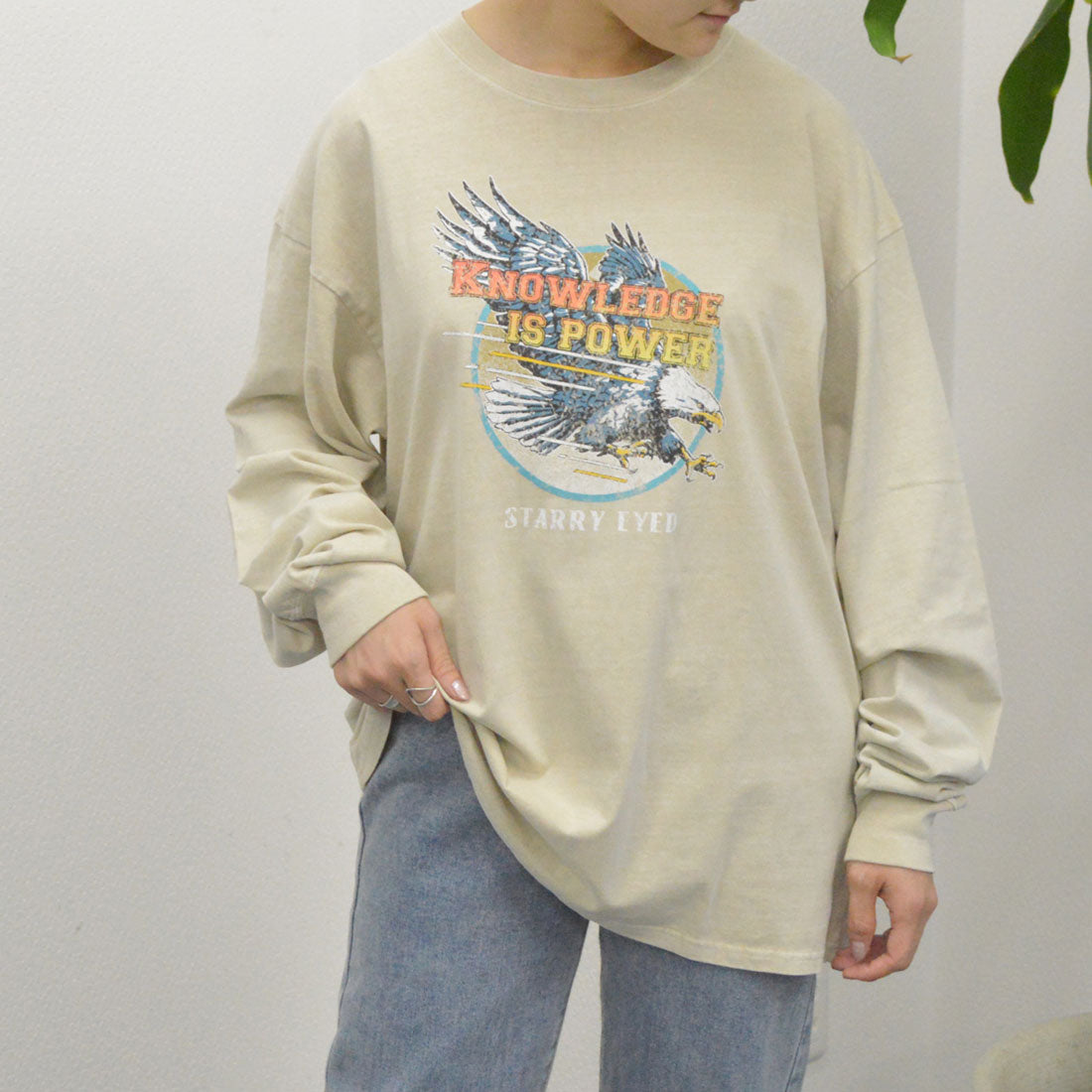 スピリトーゾ Spiritoso ピグメントサークルイーグルプリントロンT,グレージュ