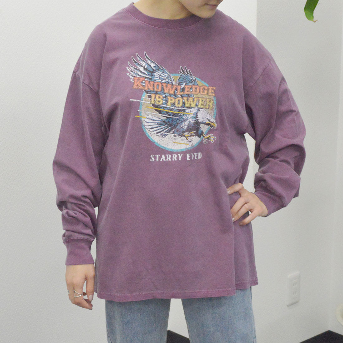 スピリトーゾ Spiritoso ピグメントサークルイーグルプリントロンT,バーガンディー