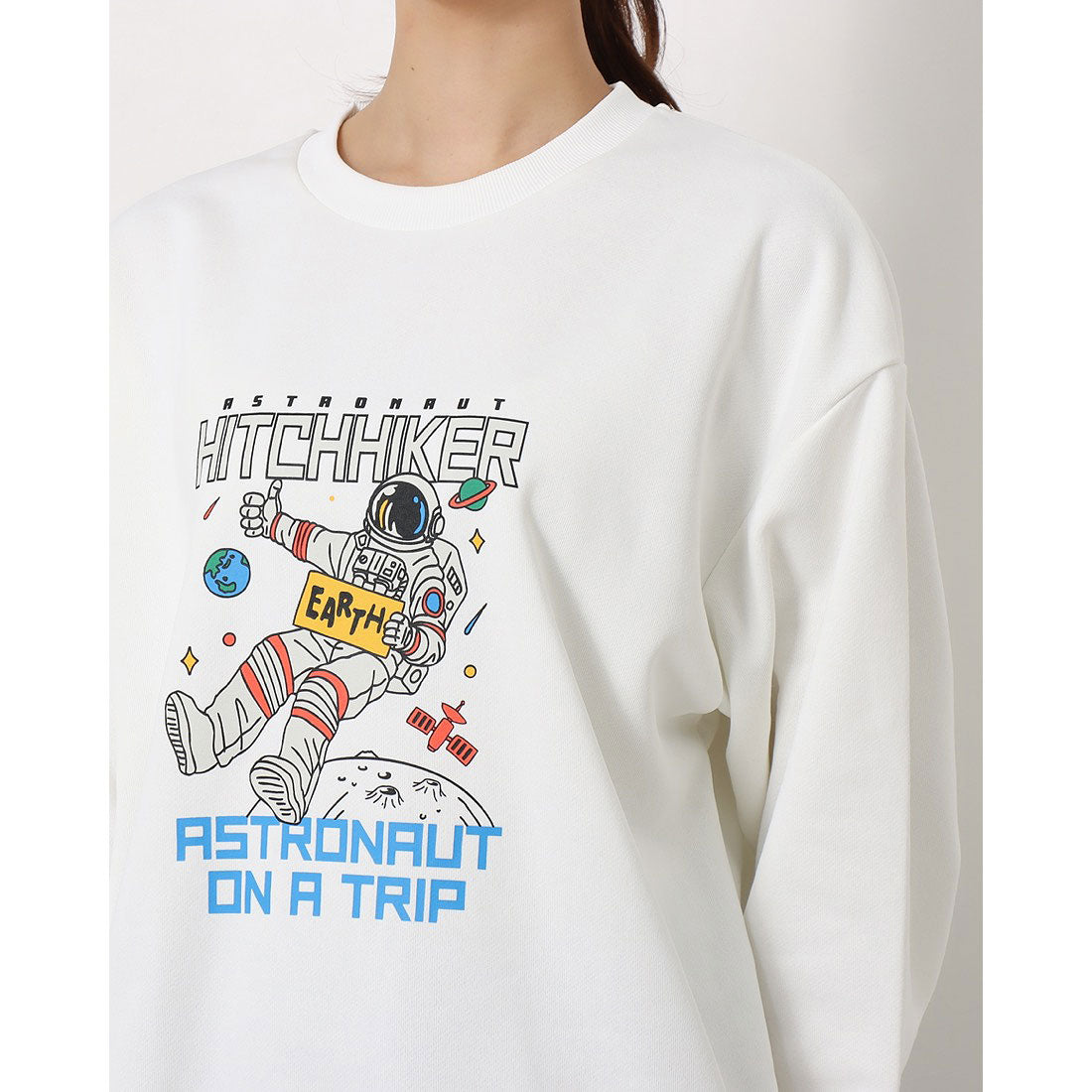 スピリトーゾ Spiritoso 宇宙プリント裏起毛トレーナー