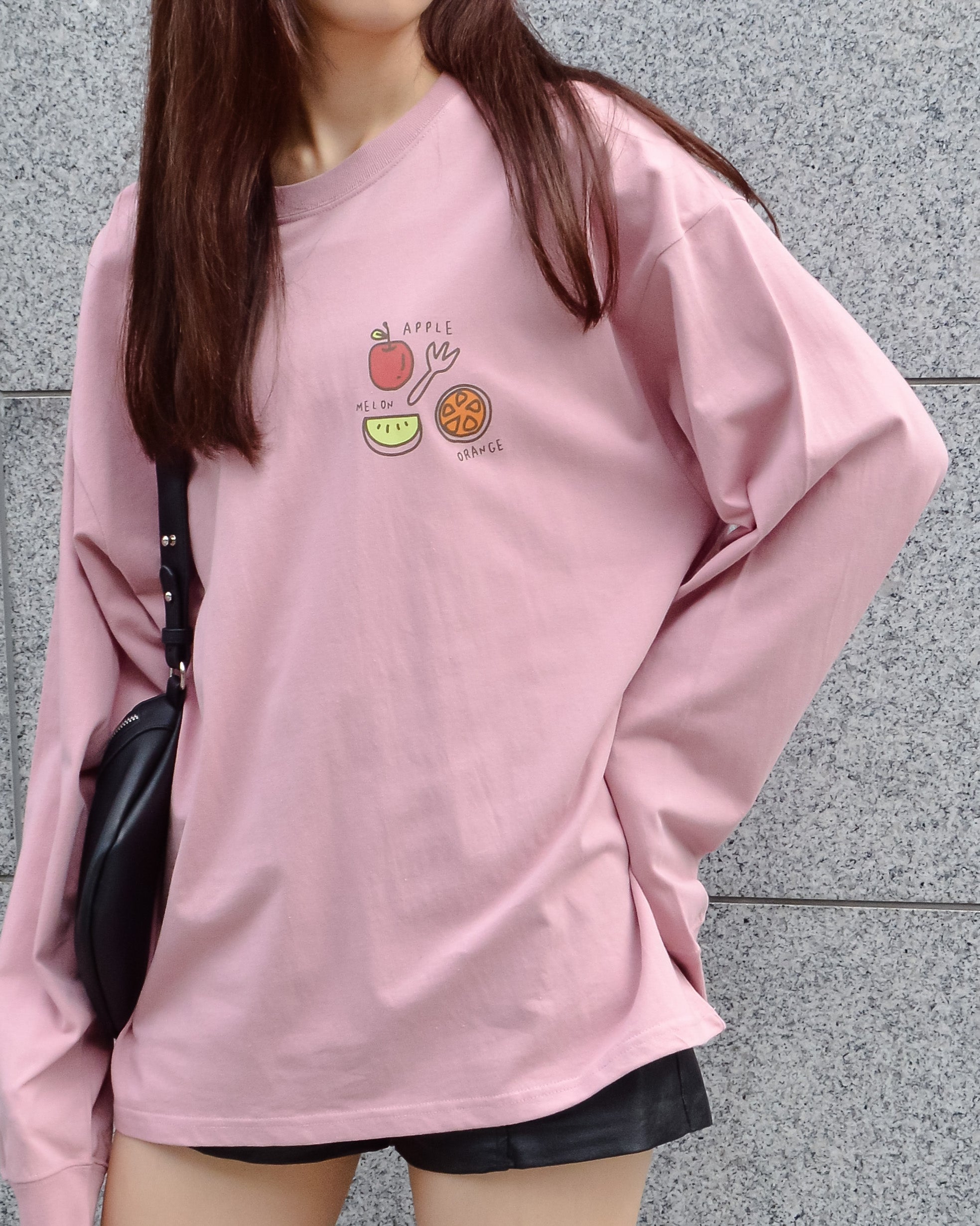 スピリトーゾ Spiritoso ワンポイントフルーツロゴTシャツ,サーモンピンク