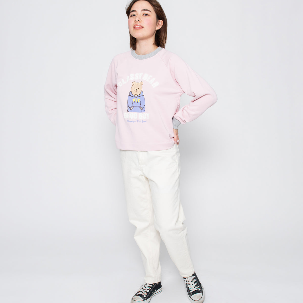 スピリトーゾ Spiritoso ベアプリントラグランスウェット