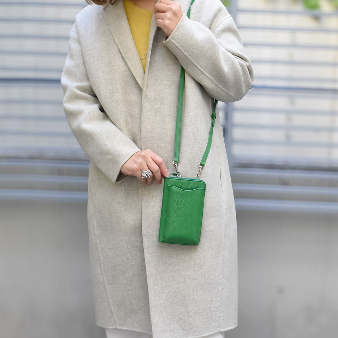 スタイロ styiro 本革お財布スマホミニショルダーバッグ,グリーン