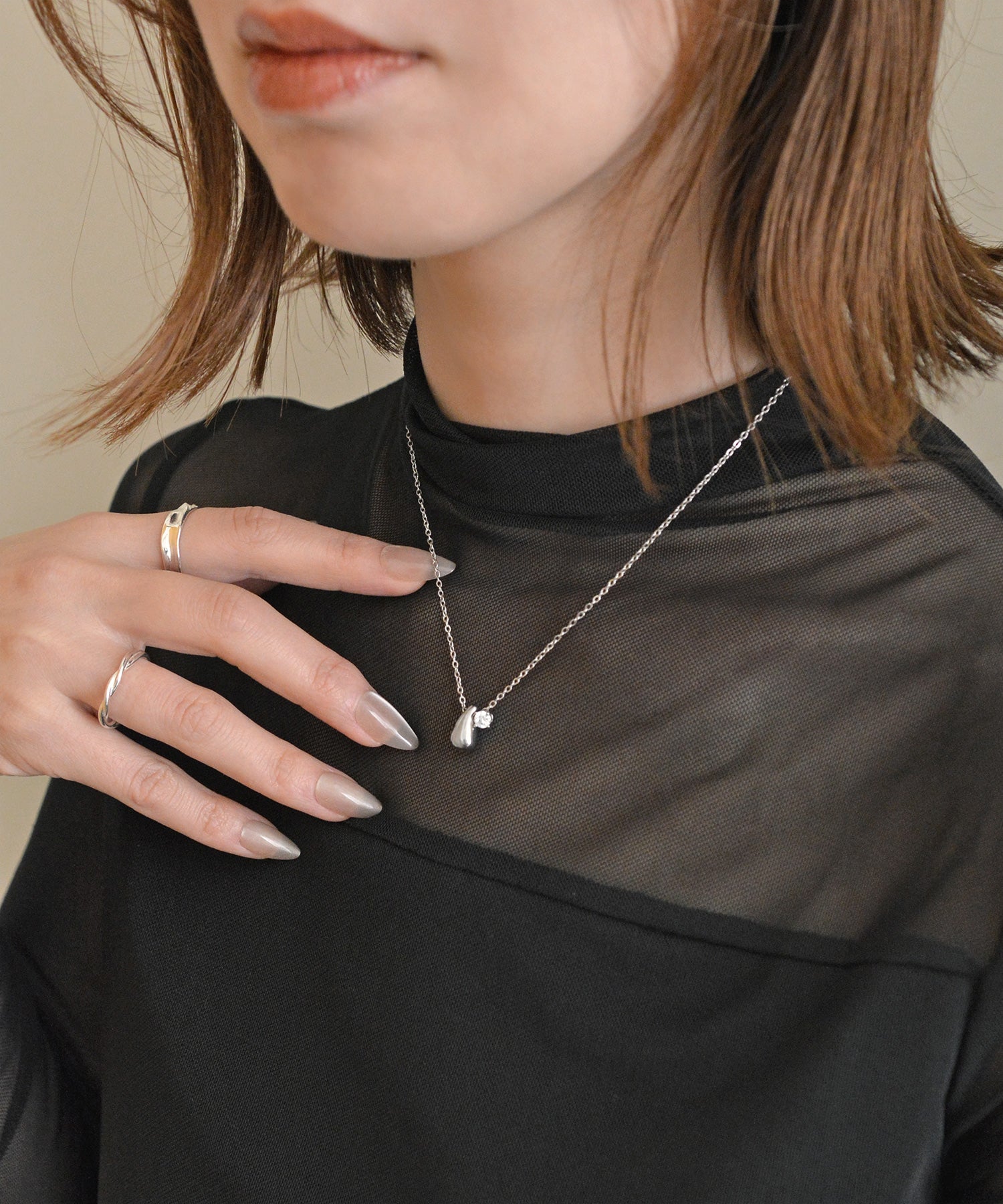 スタイロ styiro 水に強く変色しにくい 金属アレルギー対応 ビジュードロップネックレス / サージカルステンレス316L （シルバー） シルバー