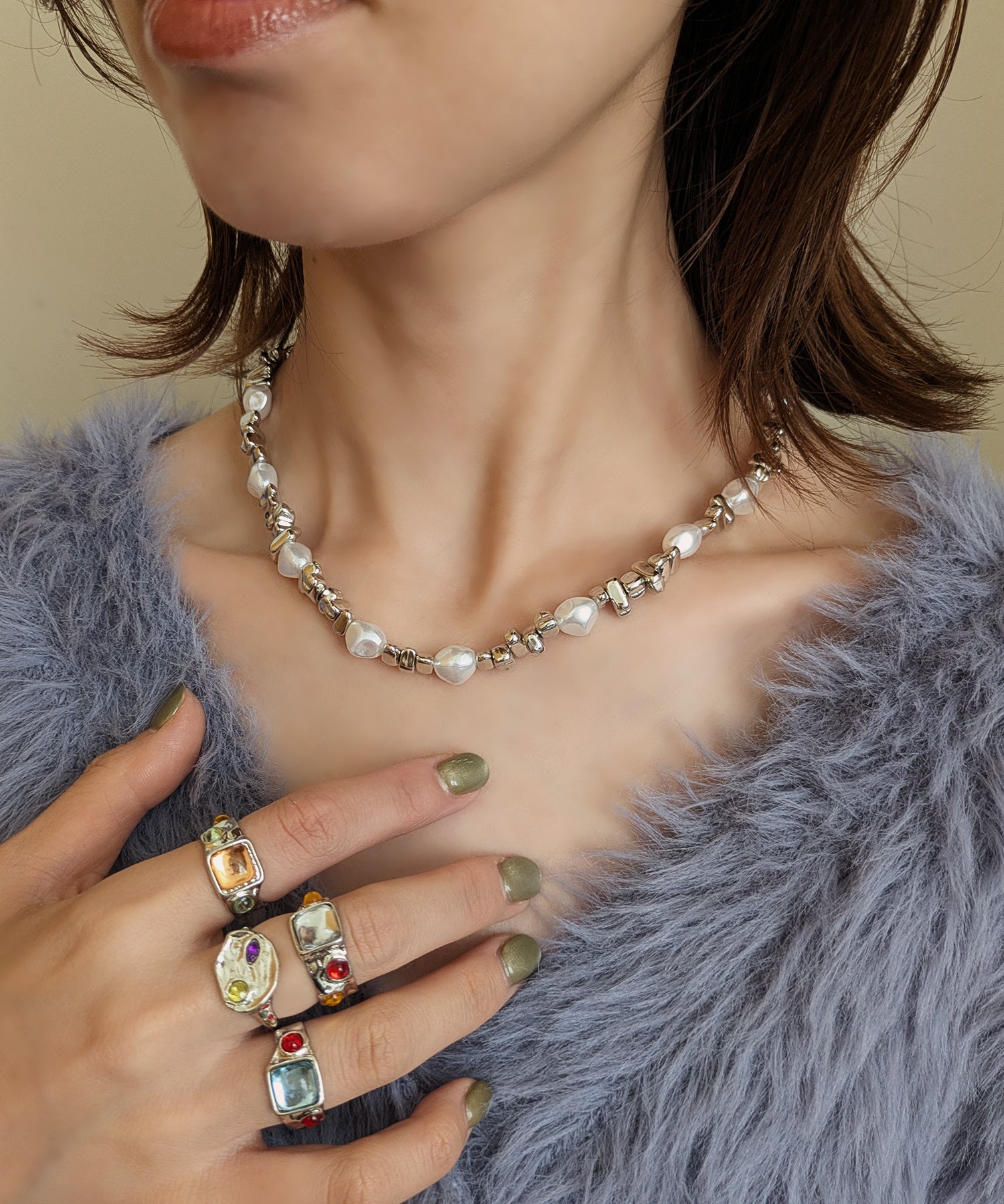 スタイロ styiro バロックパールメタルビーズネックレス （シルバー） シルバー