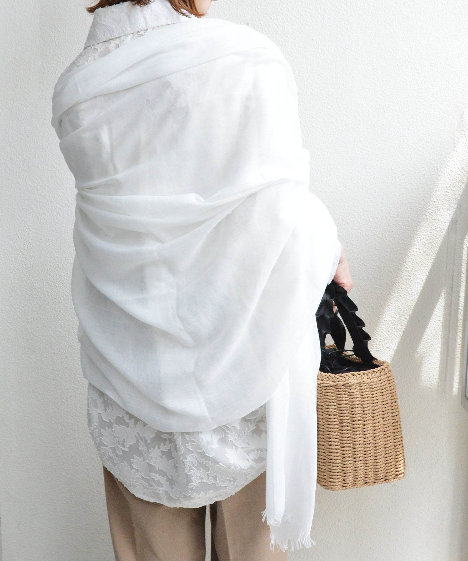 スタイロ styiro 365日使えるUV対策 軽やか大判ストール 薄手 無地 春夏秋冬 （ホワイト） ホワイト