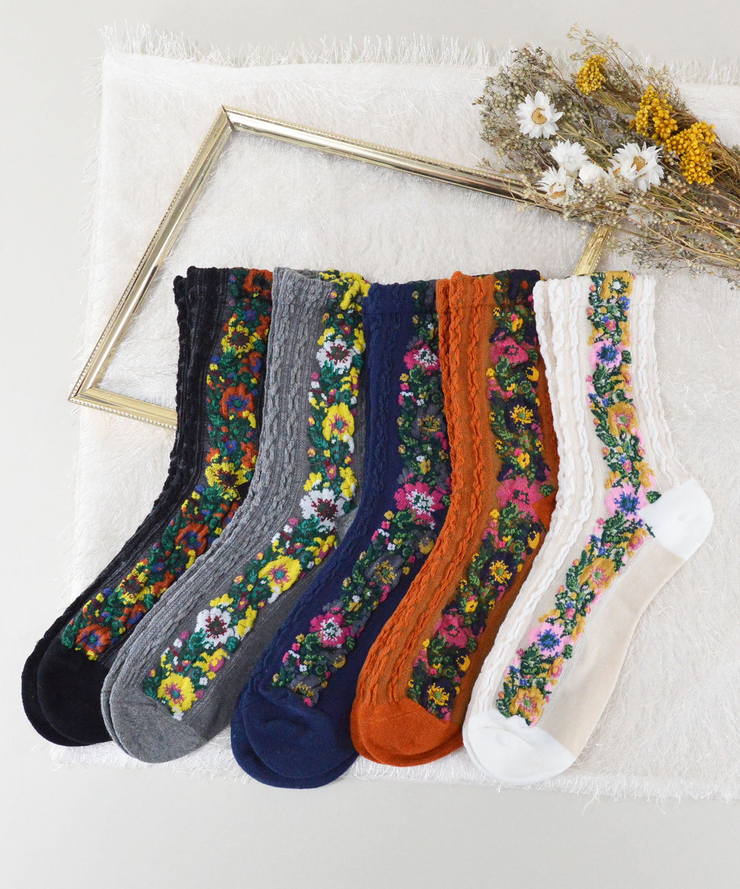 スタイロ styiro アンティークフラワー靴下 （ブラック） ブラック