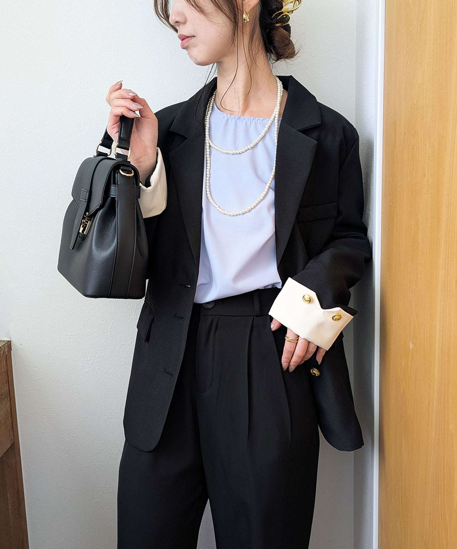 スタイロ styiro ボリューム袖ラウンドネックパフスリーブシャツ （ブルー） ブルー