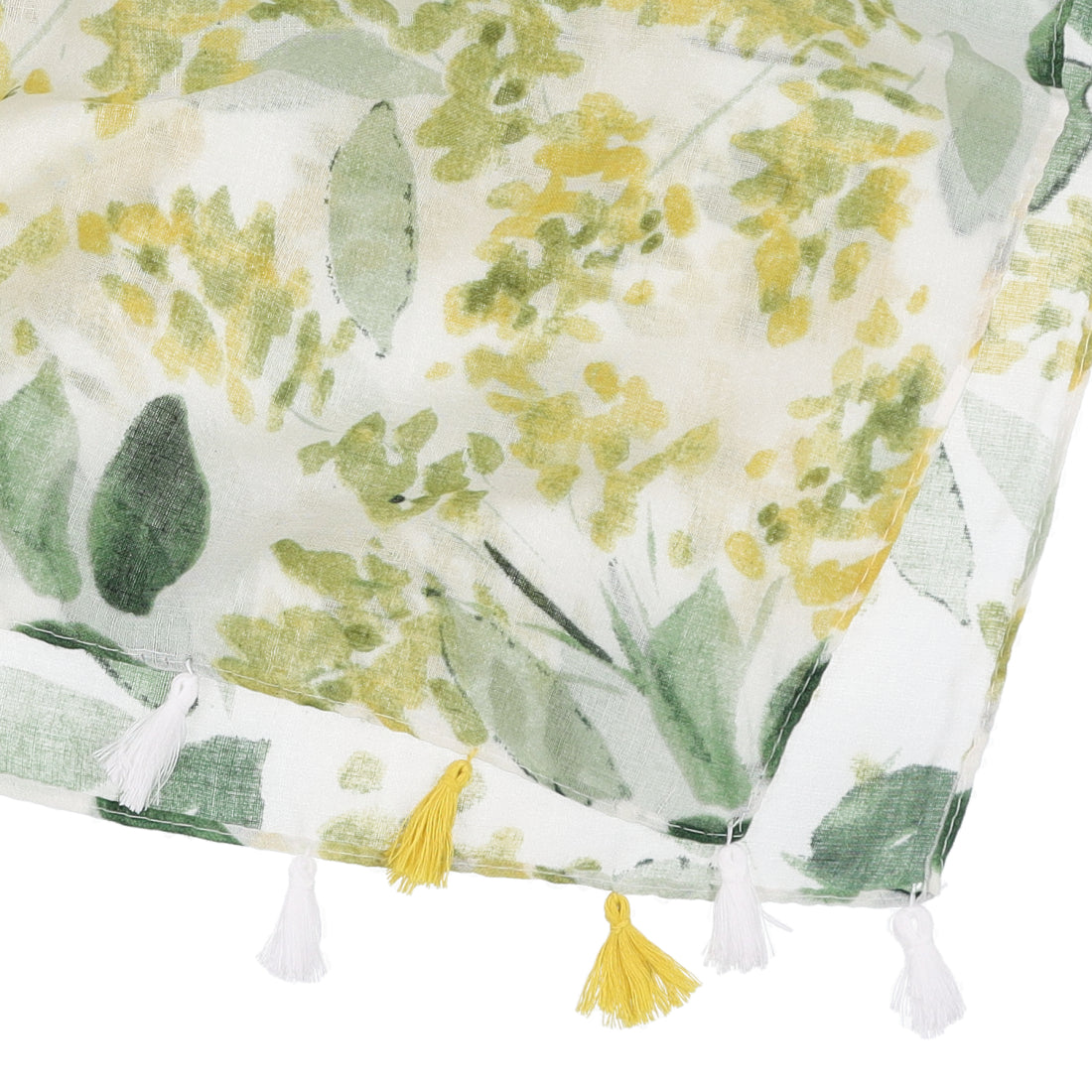 スタイロ styiro 春夏のUV対策に。タッセル付き 柄ストール （グリーン＆イエロー） グリーン＆イエロー