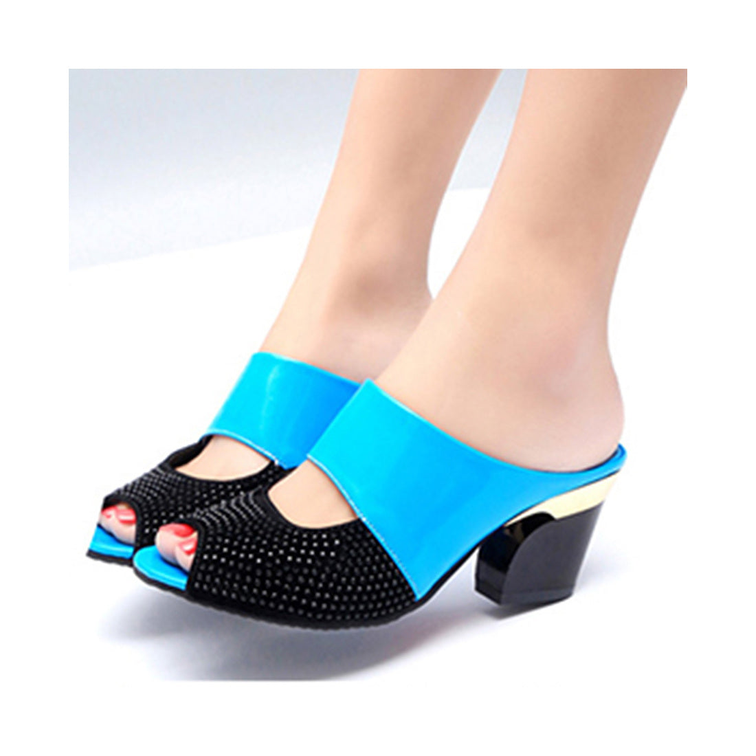 スタイルブロック STYLEBLOCK ビジュー付きバイカラーオープントゥサンダル