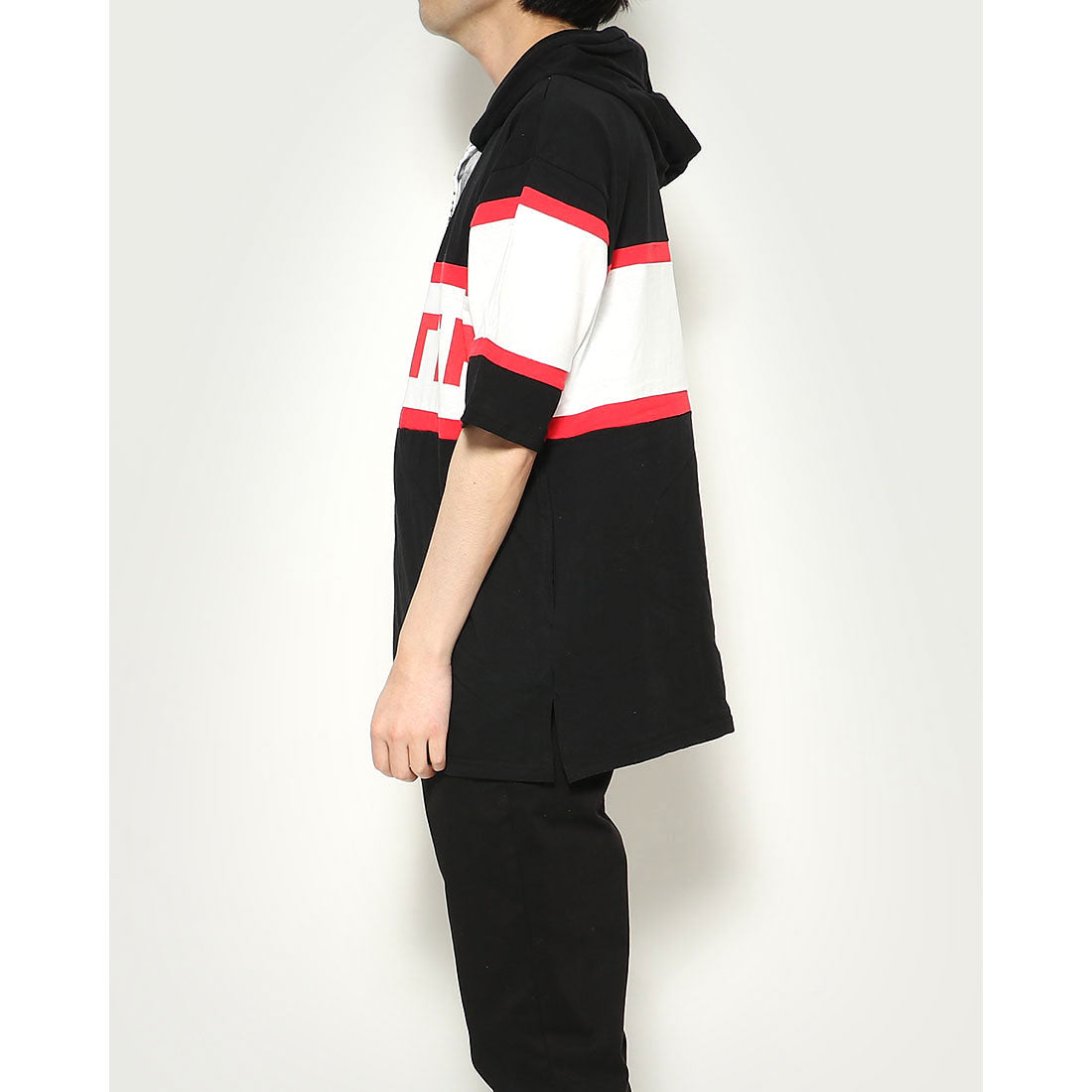 スタイルブロック STYLEBLOCK ビッグシルエットドロップショルダー切り替えロゴプリント半袖Tシャツカットソーパーカー
