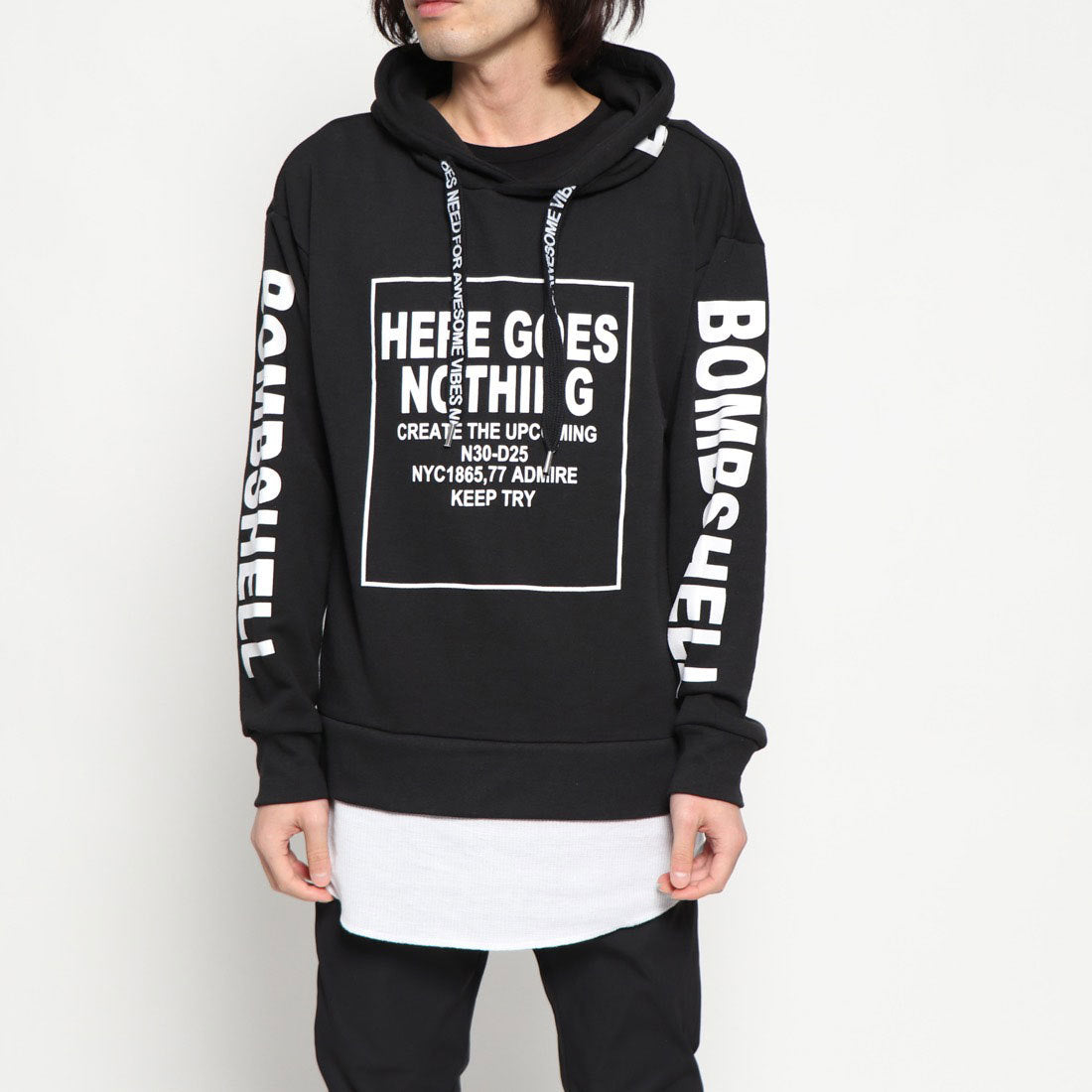 スタイルブロック STYLEBLOCK フェイクレイヤードプリント入りパーカー