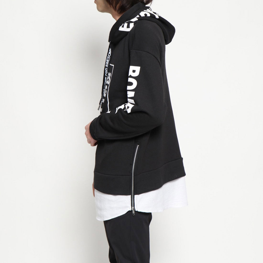 スタイルブロック STYLEBLOCK フェイクレイヤードプリント入りパーカー