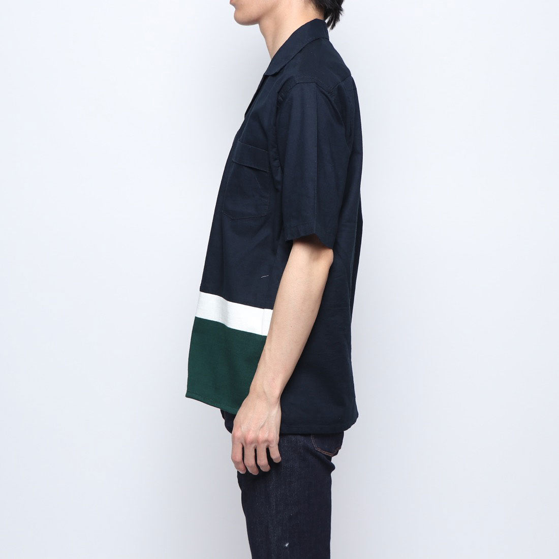 スタイルブロック STYLEBLOCK オックス裾ニット切替半袖オープンカラーシャツ