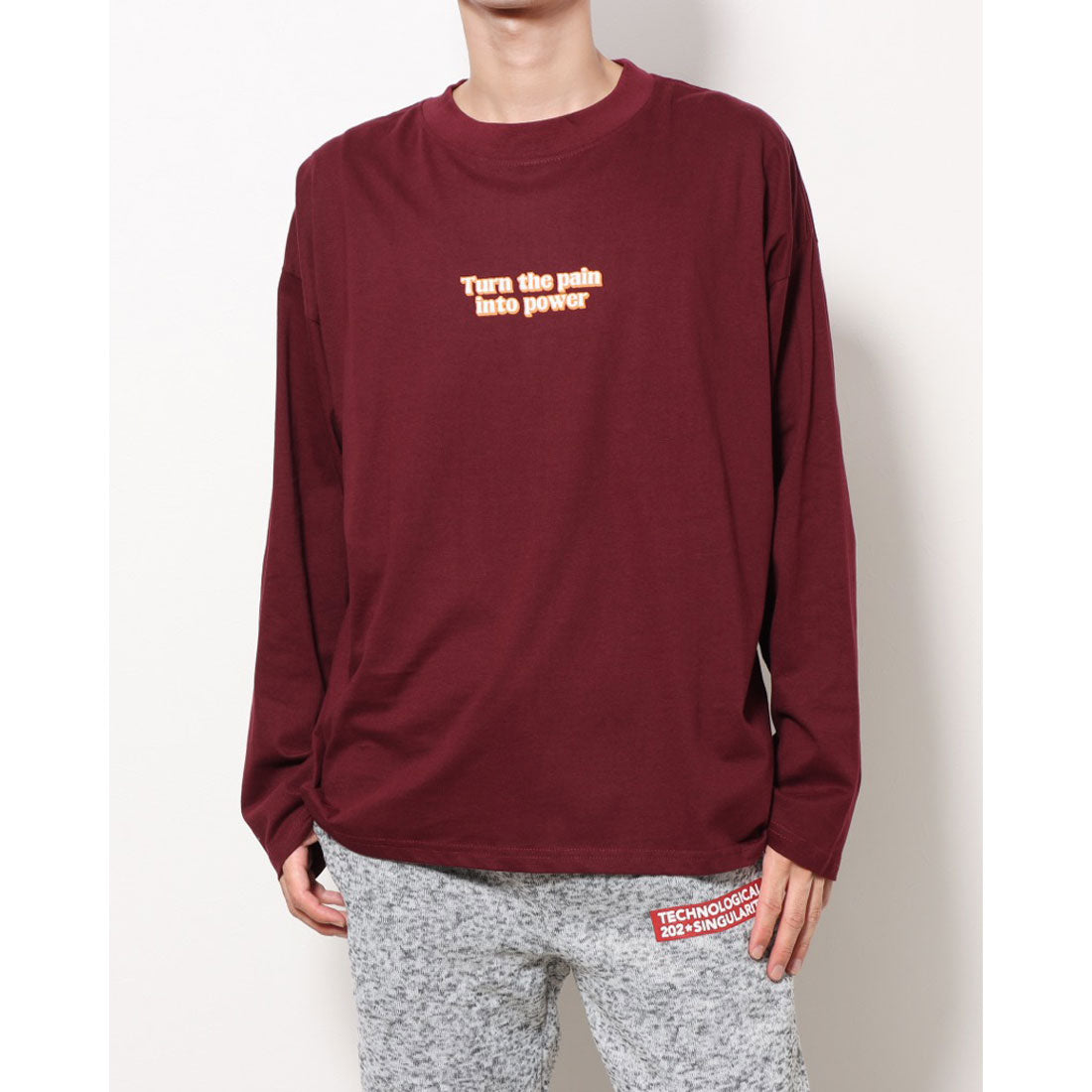 スタイルブロック STYLEBLOCK ビッグシルエットプリントロングTシャツ,Aワイン