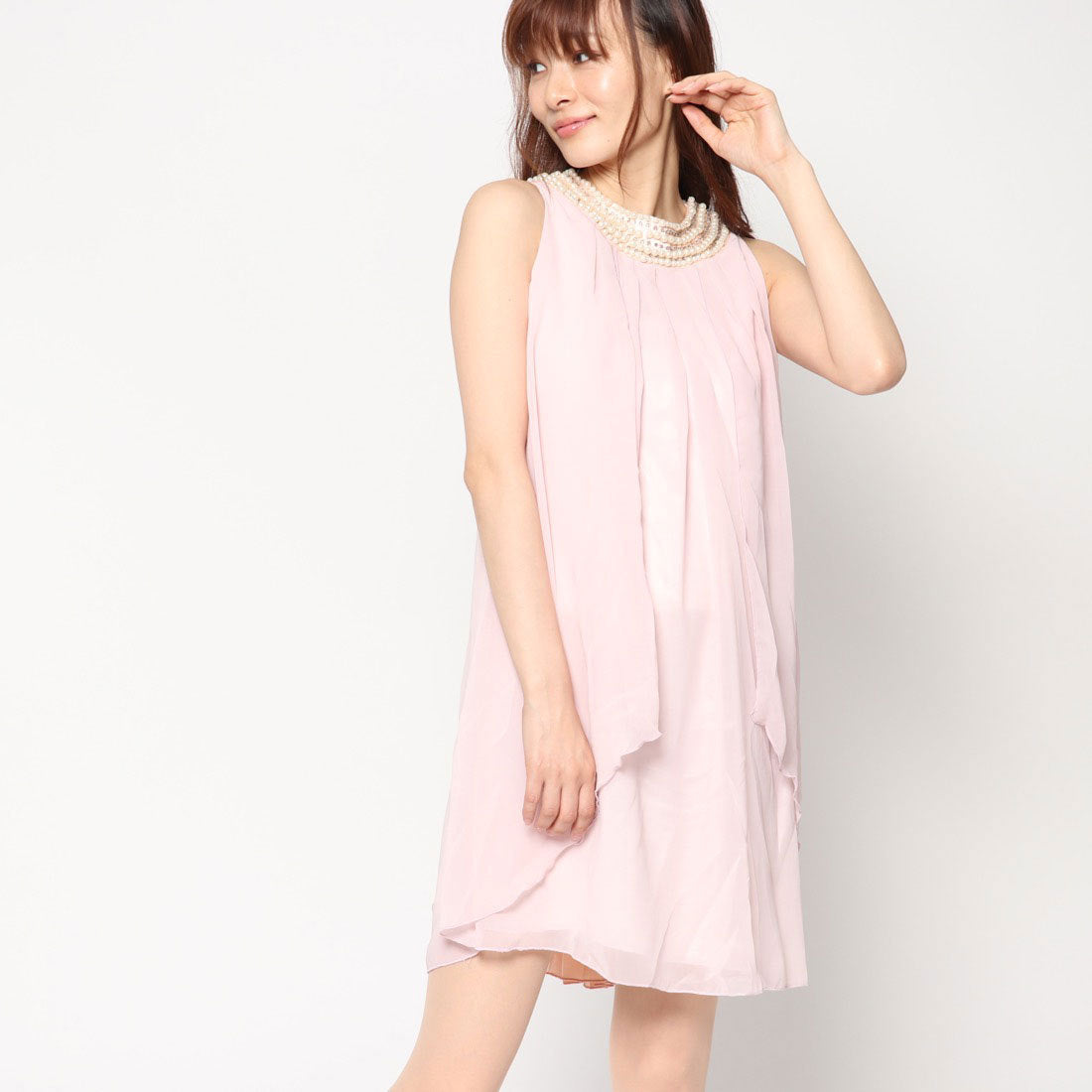 スタイルブロック STYLEBLOCK バックプリーツパール襟シフォンパーティードレス