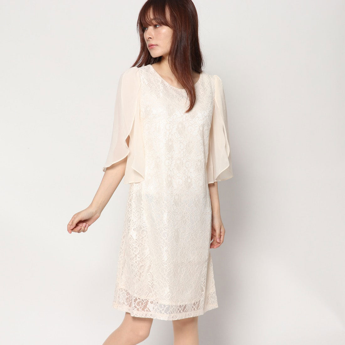 スタイルブロック STYLEBLOCK シフォンスリーブレース切り替え結婚式ワンピースパーティードレス