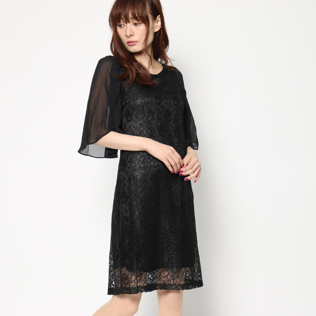 スタイルブロック STYLEBLOCK シフォンスリーブレース切り替え結婚式ワンピースパーティードレス
