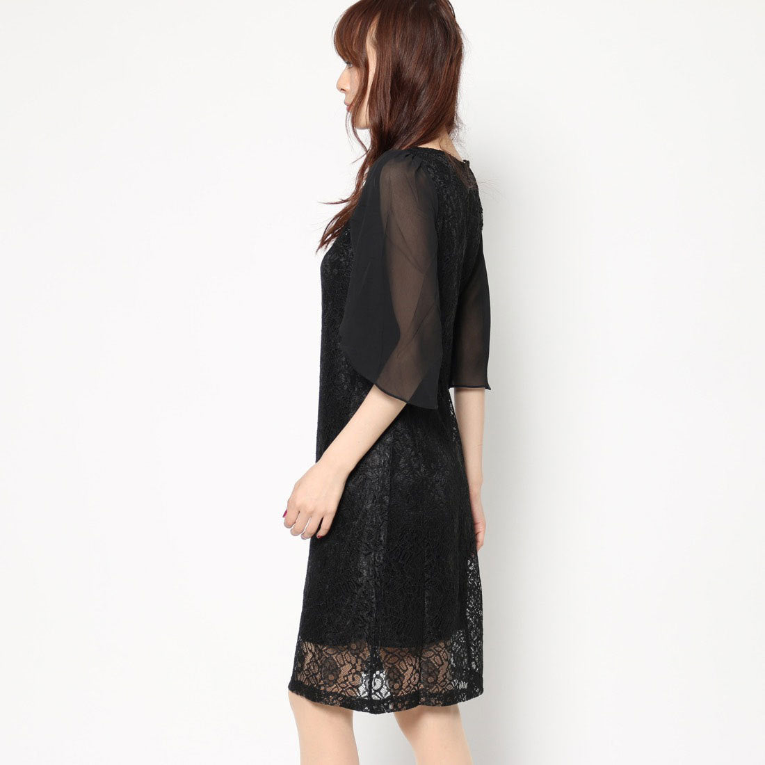 スタイルブロック STYLEBLOCK シフォンスリーブレース切り替え結婚式ワンピースパーティードレス