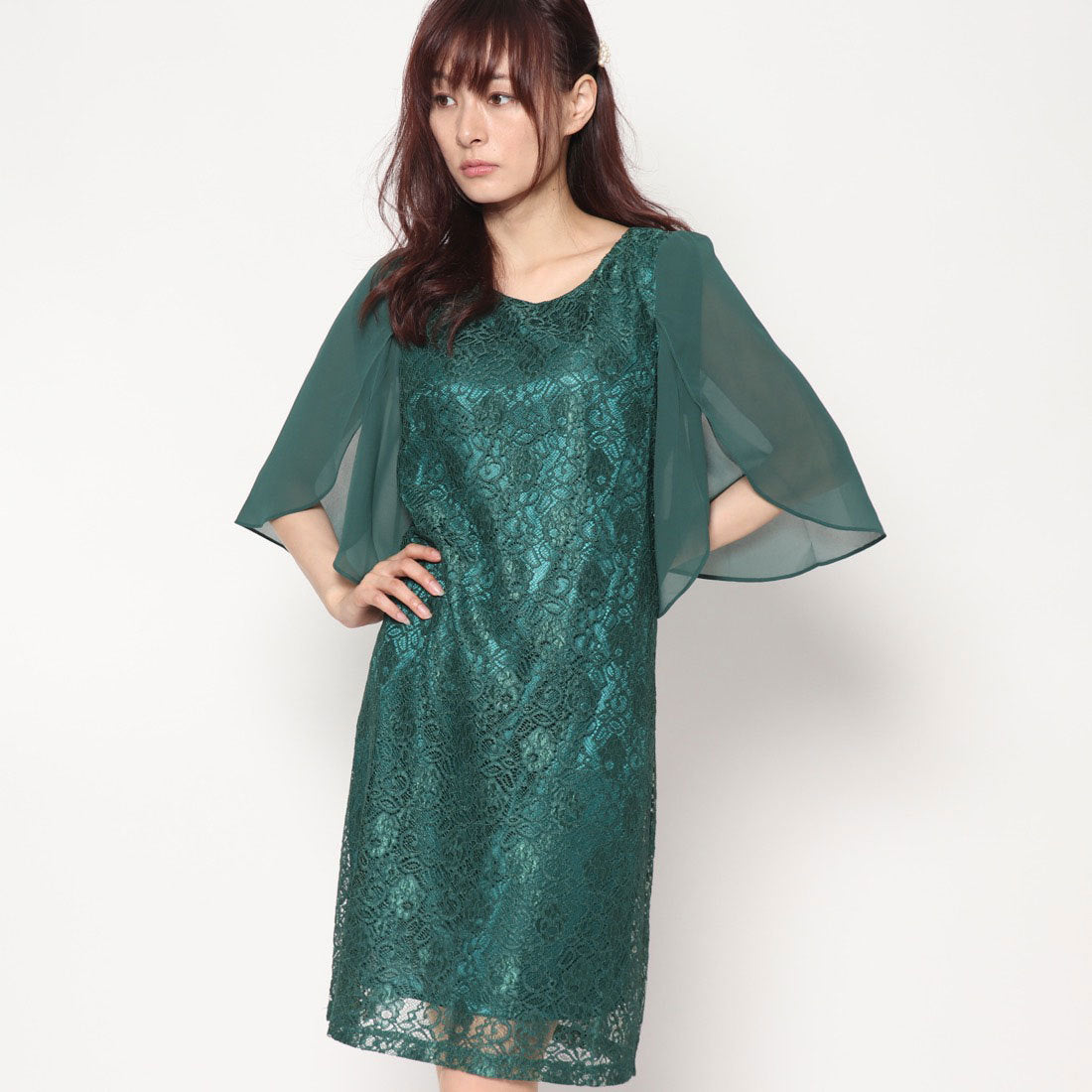 スタイルブロック STYLEBLOCK シフォンスリーブレース切り替え結婚式ワンピースパーティードレス