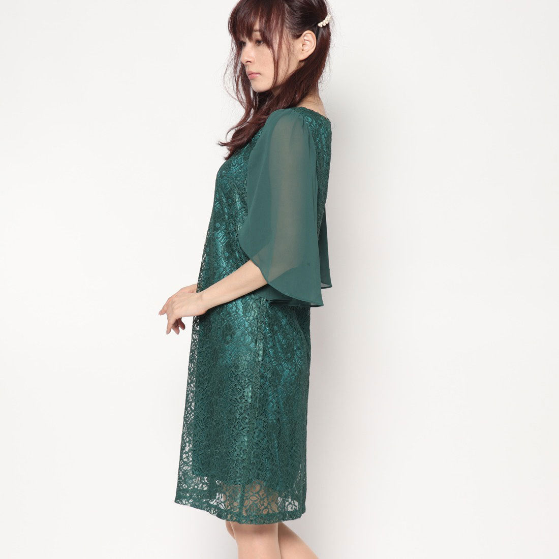 スタイルブロック STYLEBLOCK シフォンスリーブレース切り替え結婚式ワンピースパーティードレス