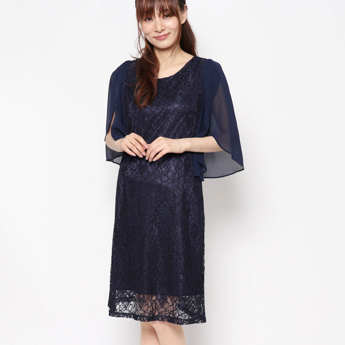 スタイルブロック STYLEBLOCK シフォンスリーブレース切り替え結婚式ワンピースパーティードレス
