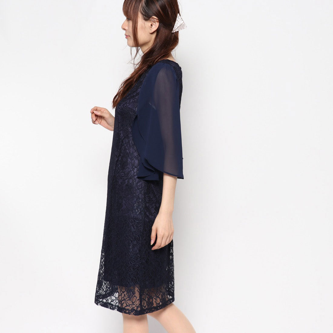 スタイルブロック STYLEBLOCK シフォンスリーブレース切り替え結婚式ワンピースパーティードレス