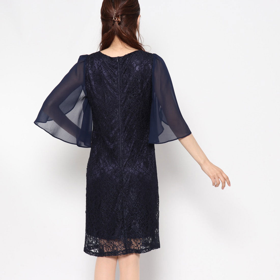 スタイルブロック STYLEBLOCK シフォンスリーブレース切り替え結婚式ワンピースパーティードレス