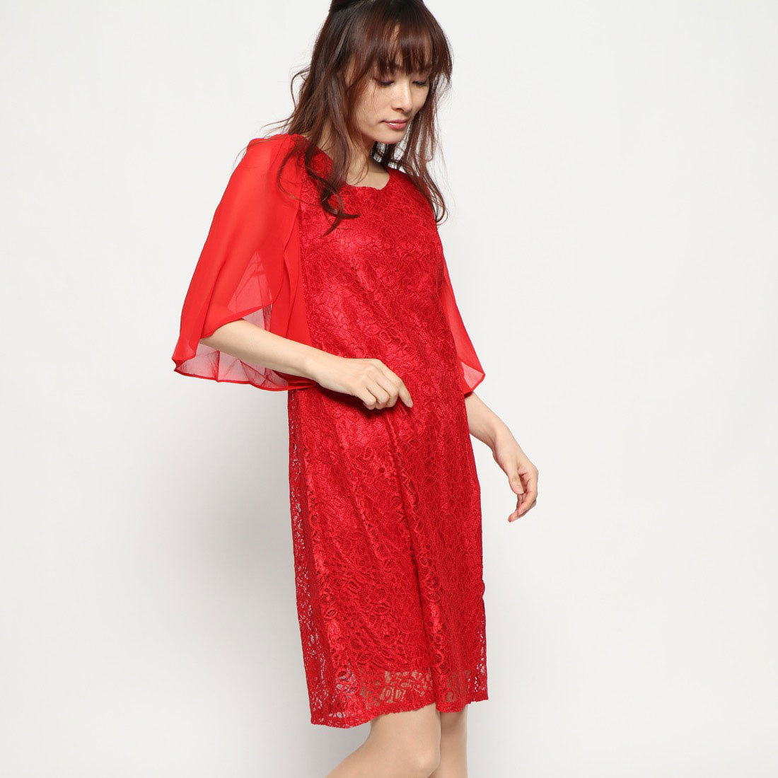 スタイルブロック STYLEBLOCK シフォンスリーブレース切り替え結婚式ワンピースパーティードレス