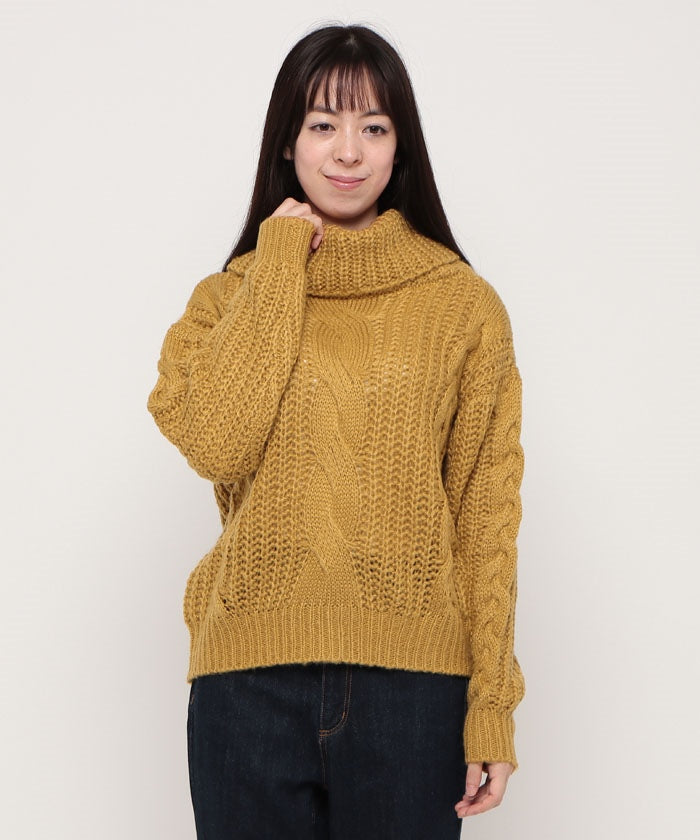 スタイルブロック STYLEBLOCK ケーブル編みオフタートルニットセーター,キャメル
