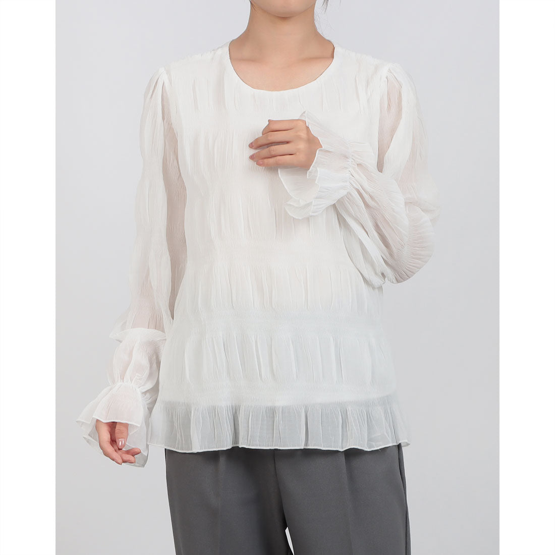 スタイルブロック STYLEBLOCK シャーリングシアーブラウス （ホワイト） ホワイト