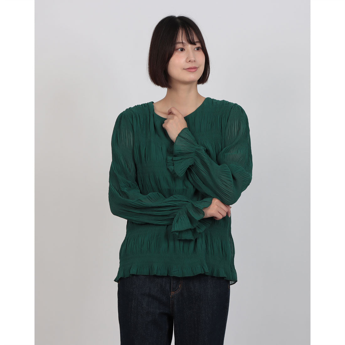 スタイルブロック STYLEBLOCK シャーリングシアーブラウス （ダークグリーン） ダークグリーン