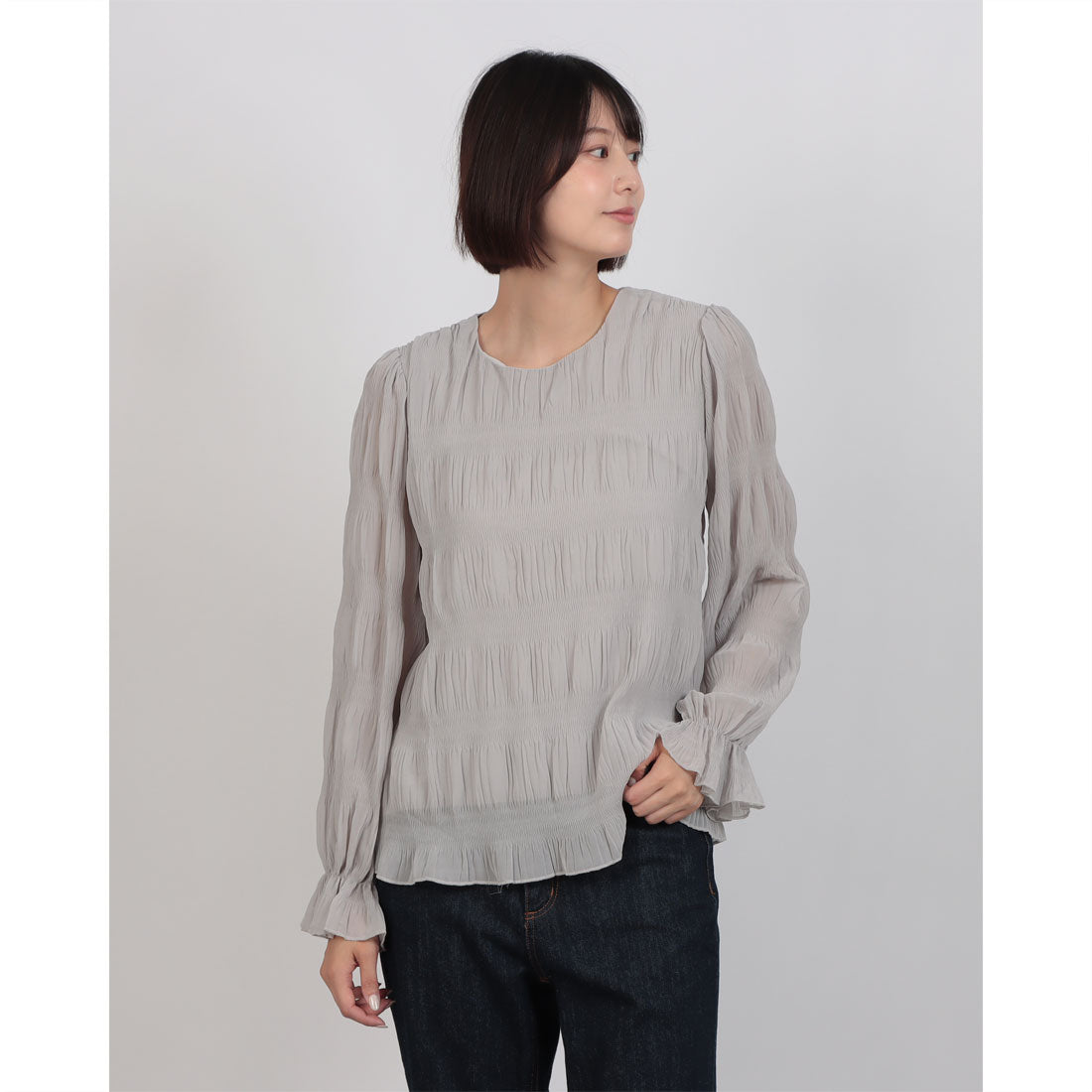 スタイルブロック STYLEBLOCK シャーリングシアーブラウス （ライトグレー） ライトグレー
