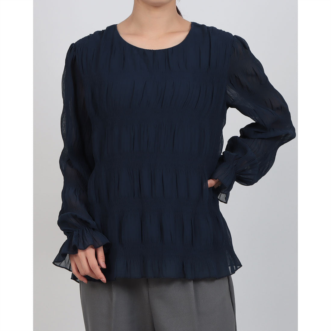 スタイルブロック STYLEBLOCK シャーリングシアーブラウス （ネイビー） ネイビー