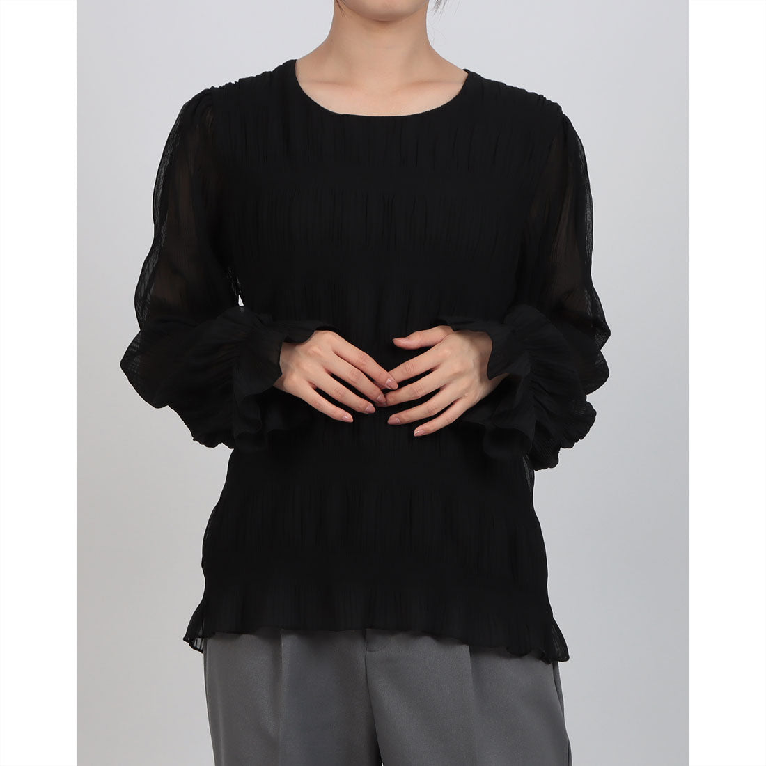 スタイルブロック STYLEBLOCK シャーリングシアーブラウス （ブラック） ブラック