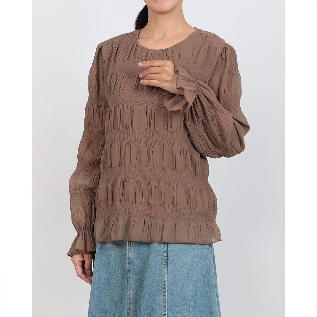 スタイルブロック STYLEBLOCK シャーリングシアーブラウス （ブラウン） ブラウン
