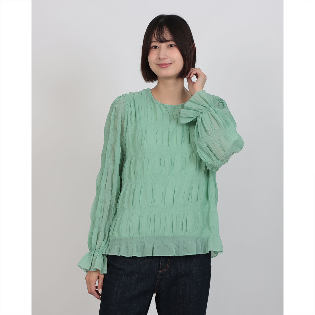 スタイルブロック STYLEBLOCK シャーリングシアーブラウス （ライトグリーン） ライトグリーン