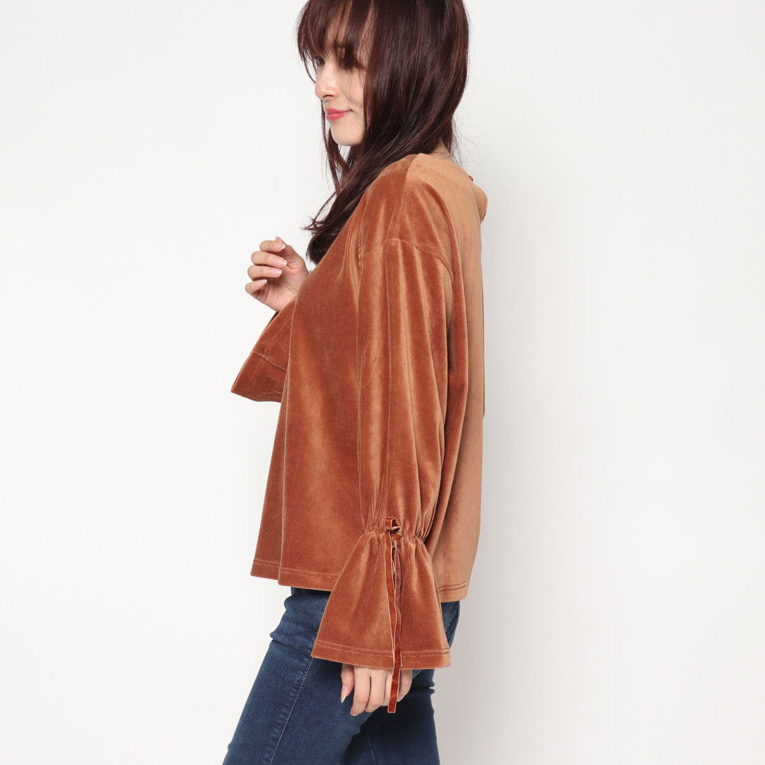 スタイルブロック STYLEBLOCK ベロアリブリボンスリーブプルオーバー