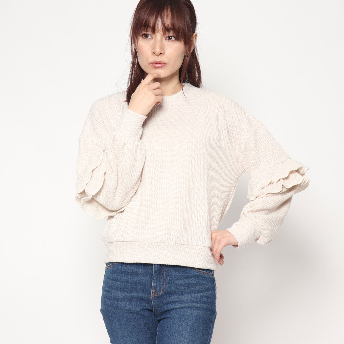 スタイルブロック STYLEBLOCK バルキー畦編みフリルプルオーバー
