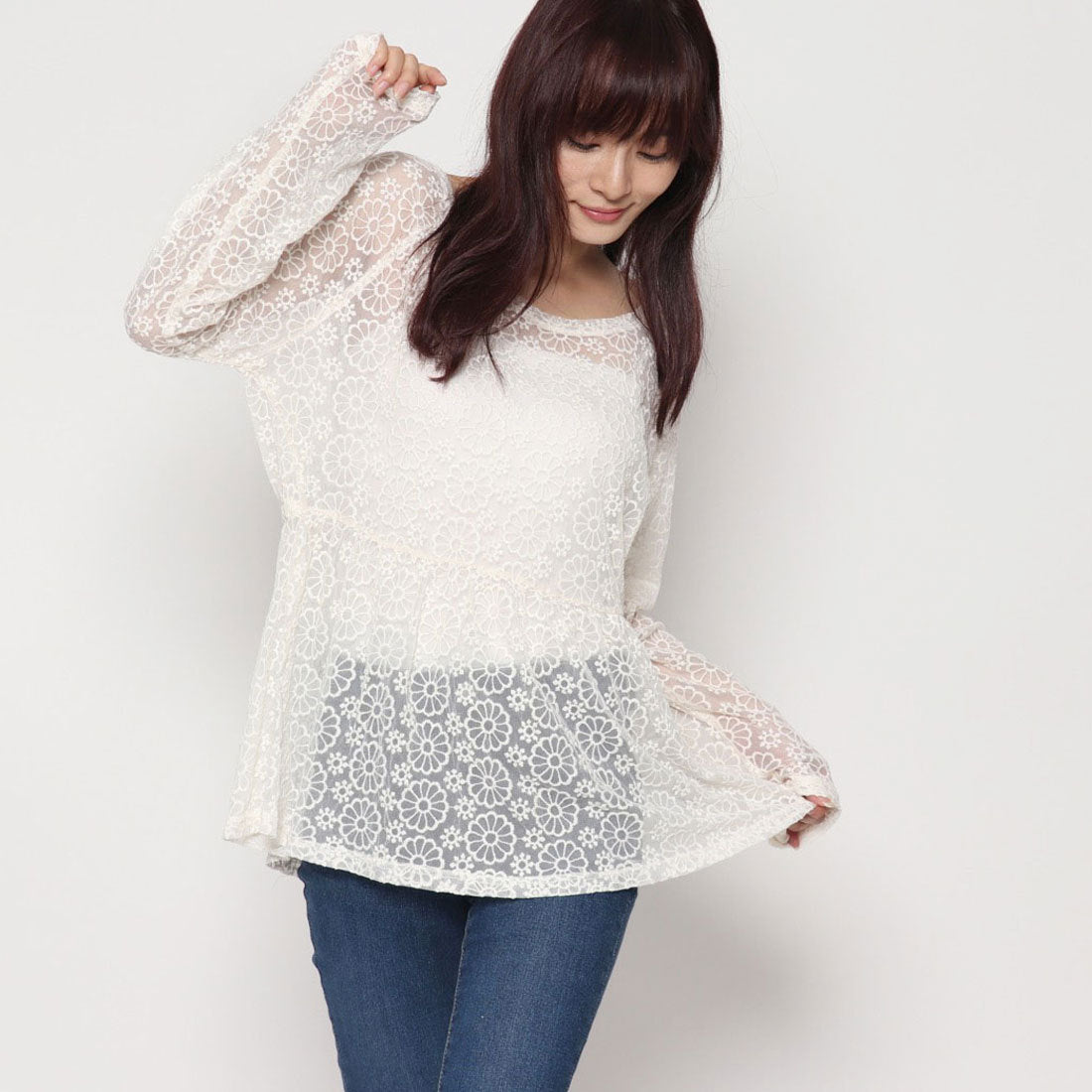 スタイルブロック STYLEBLOCK ぺプラム刺繍レースブラウス