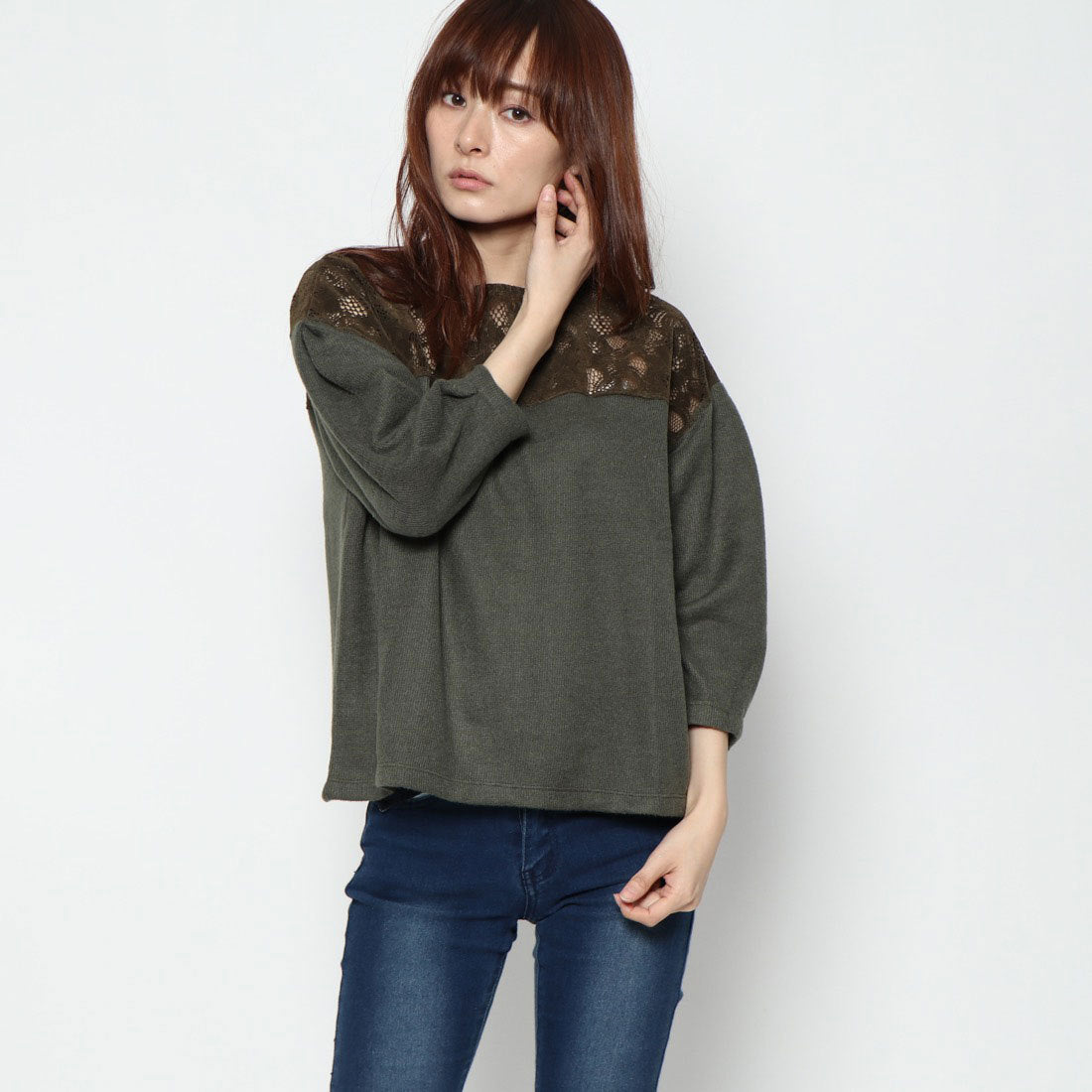 スタイルブロック STYLEBLOCK サカリバ×フロッキーレース切り替えトップス