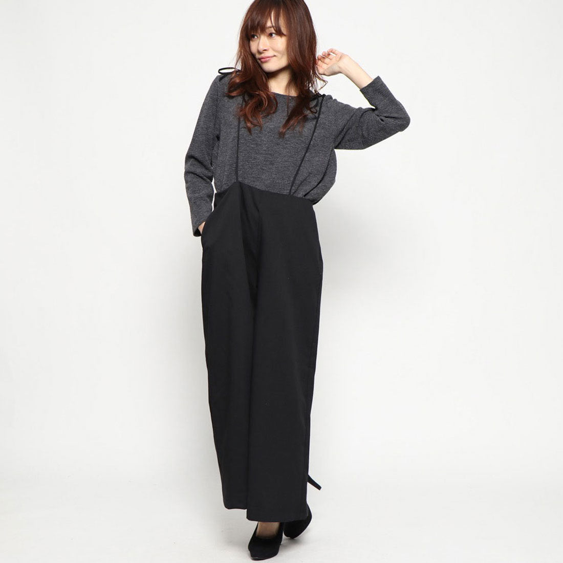 スタイルブロック STYLEBLOCK ツイルリボンモチーフハイウエストワイドパンツ
