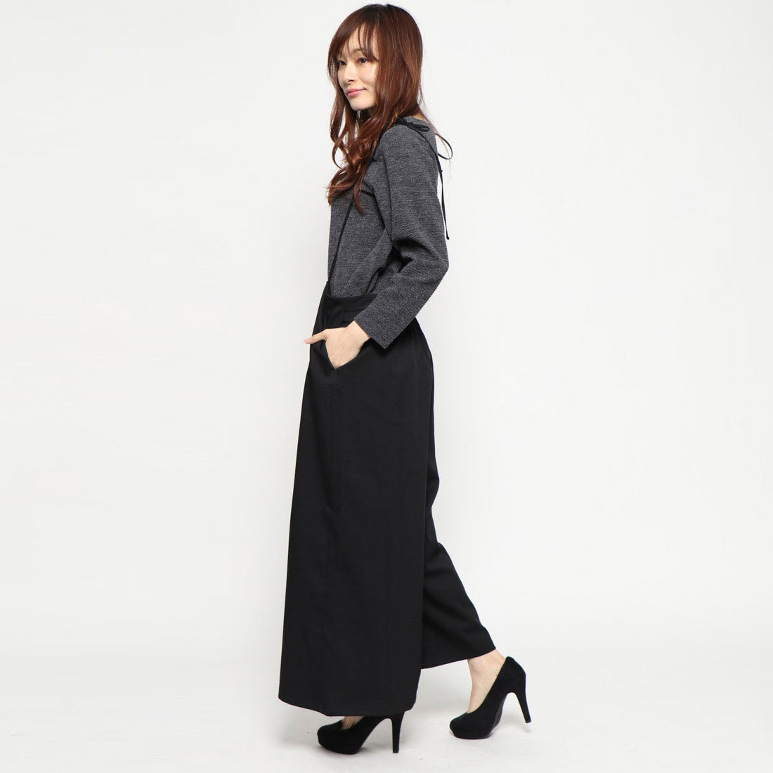 スタイルブロック STYLEBLOCK ツイルリボンモチーフハイウエストワイドパンツ