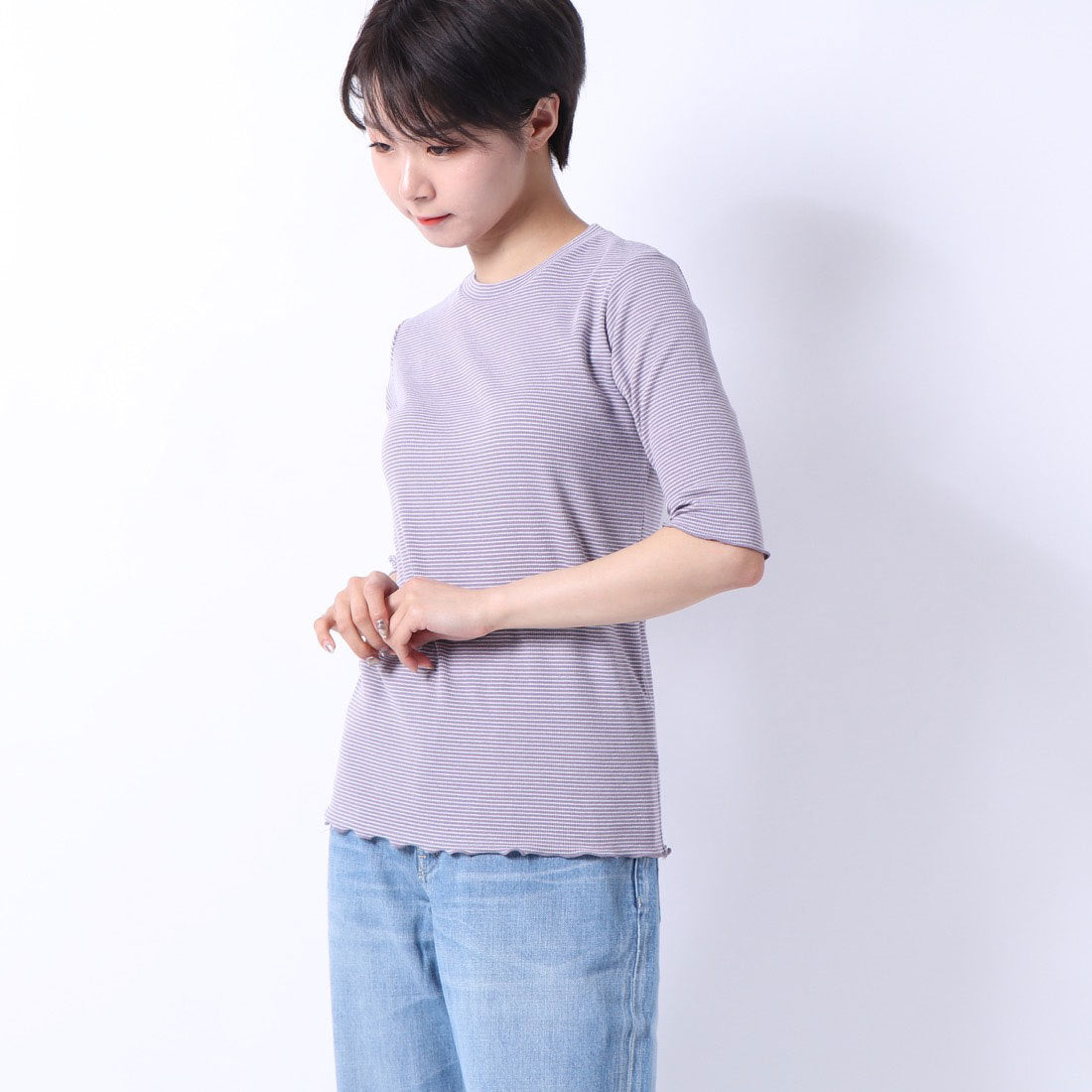 スタイルブロック STYLEBLOCK 先染めボーダーリブトップス
