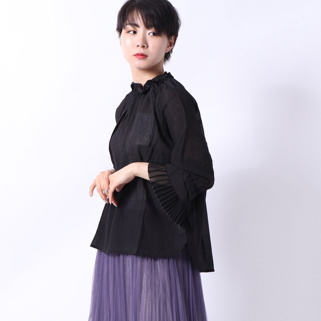 スタイルブロック STYLEBLOCK 楊柳シフォンプリーツ切替ブラウス