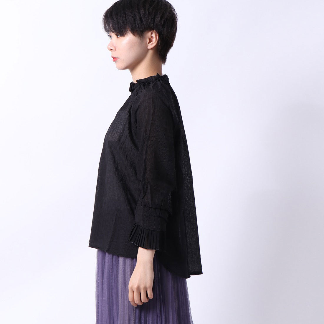 スタイルブロック STYLEBLOCK 楊柳シフォンプリーツ切替ブラウス