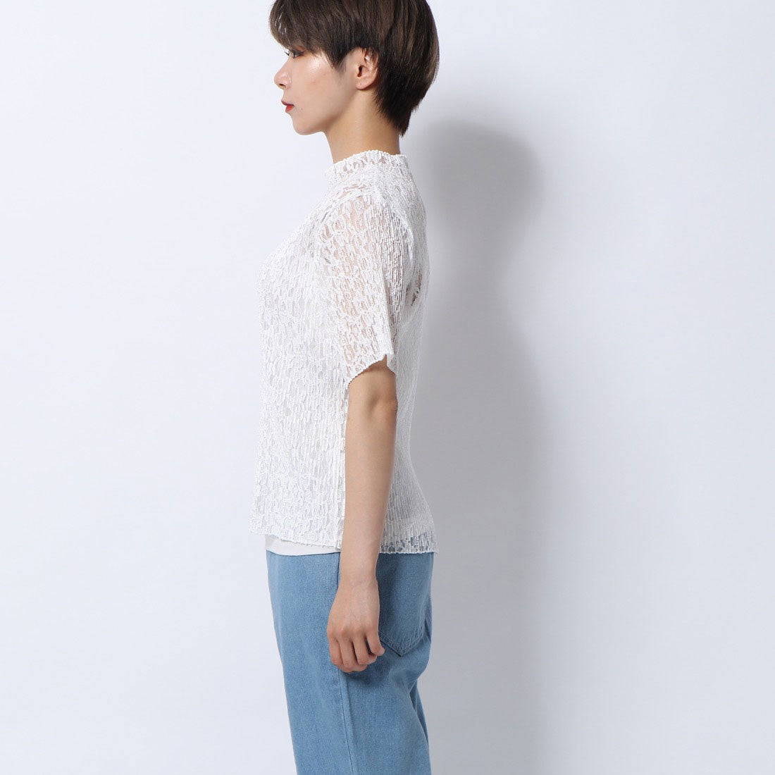 スタイルブロック STYLEBLOCK ラッセルレースプリーツ半袖トップス